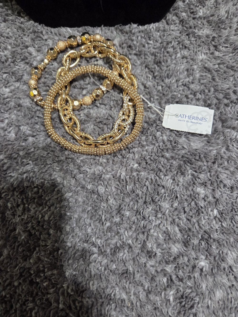 Catherines Gold-Tone Layered Chain and Bead Bracelet Set
